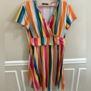 OUGES Multicolor Striped Midi Dress